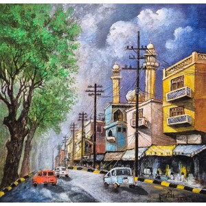 Anwer Sheikh, 18 x 18 Inch, Acrylic on Canvas, Cityscape Painting, AC-ANS-071